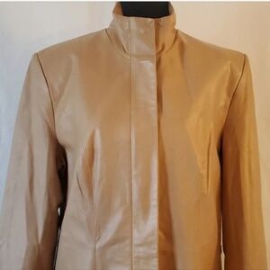 Vintage Metallic Gold Leather Midi Zip Up Coat By Spiegel